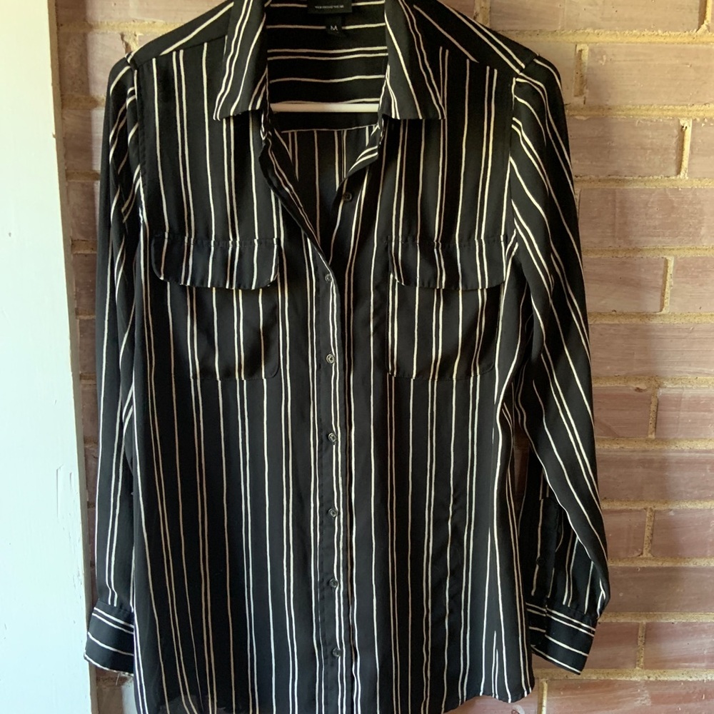 Black pin striped button down shirt